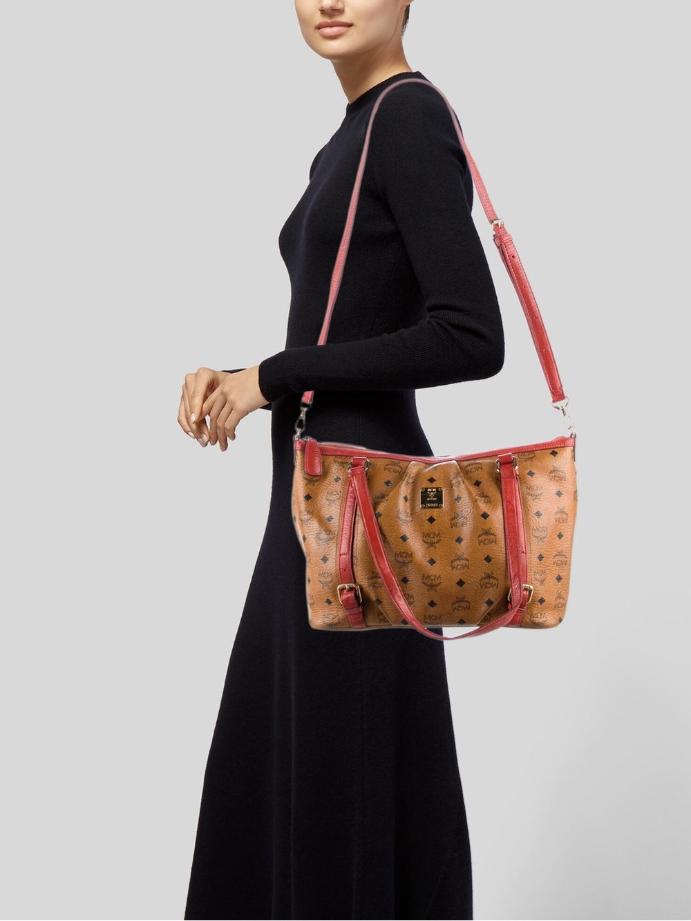 Authentic MCM Cognac Visetos Pleated Tote Bag